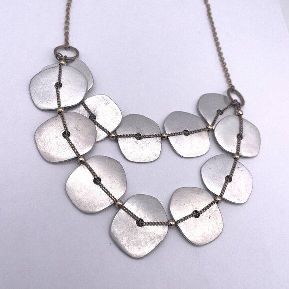 Chunky Discs Layered Bib Necklace Beaded Chain Silver Gold Tone Lobster Closure - Picture 3 of 6